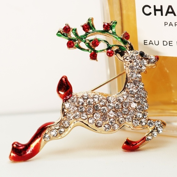 Hampton Jewelry Jewelry - Rudolph the Red-Nosed Reindeer Brooch Cubic Zirconia Encrusted Holiday Pin 🦌